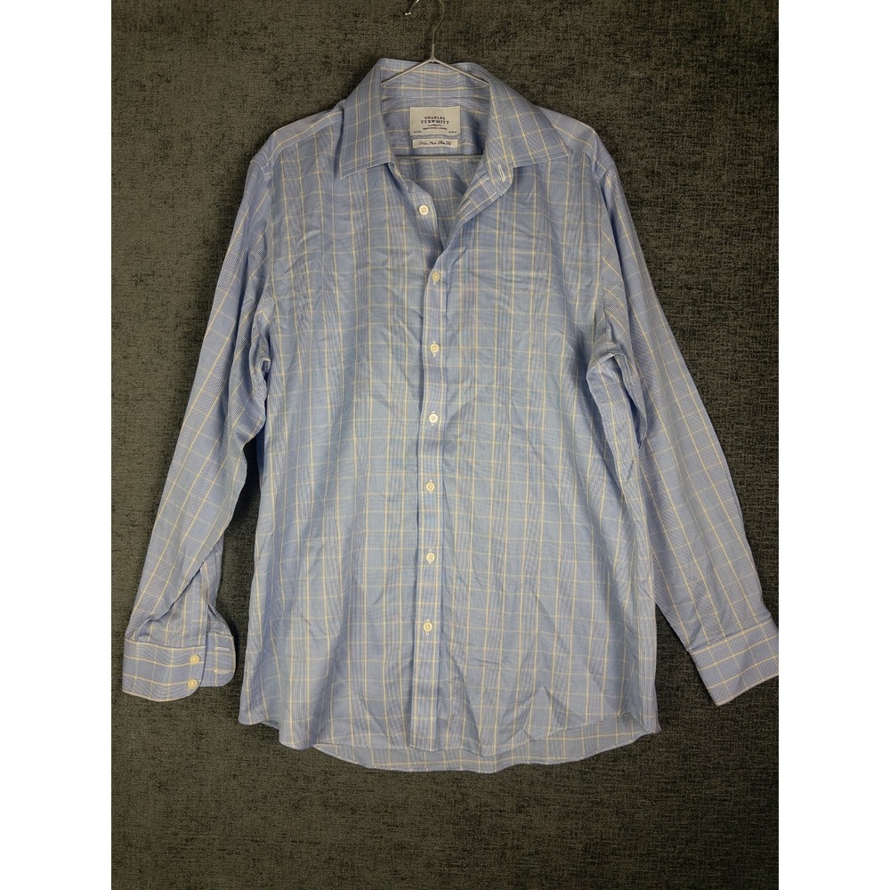 Charles Tyrwhitt Button Up Shirt Mens Windowpane 16.5 35 Non Iron Slim Fit